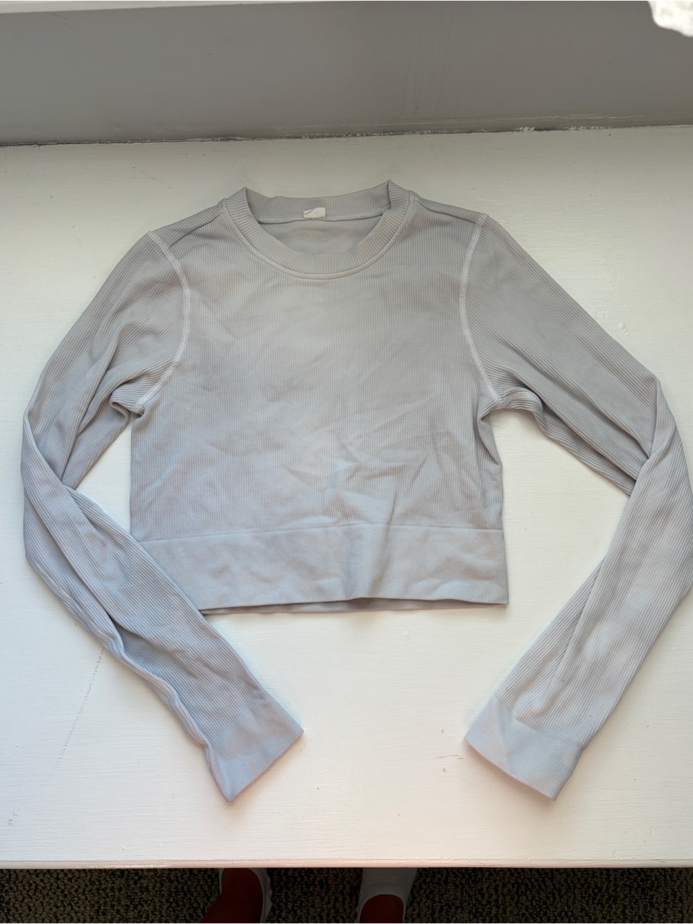 Womens Long Sleeve Ribbed Crop Top - off white